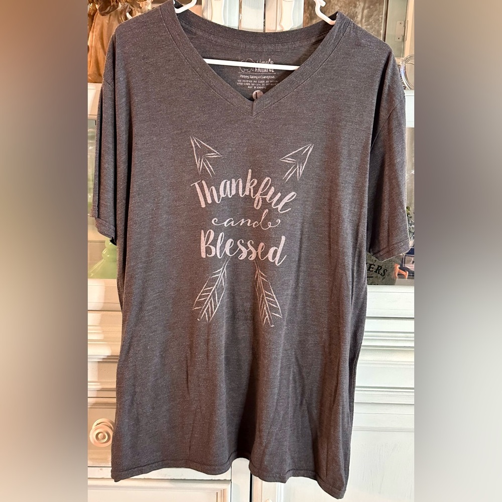 Gray V-Neck Graphic Tee